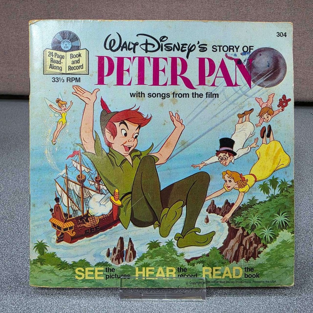 Walt Disney Peter Pan Book and Record Set 304 Kids Untested 7in Vinyl 1977